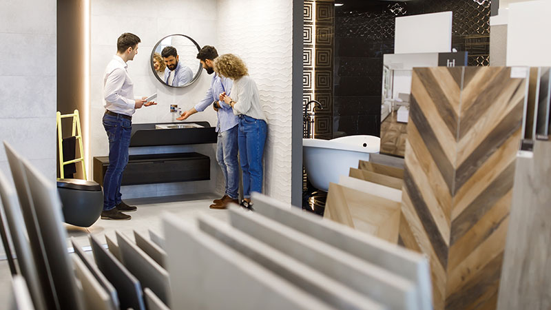 couple looking at a sink